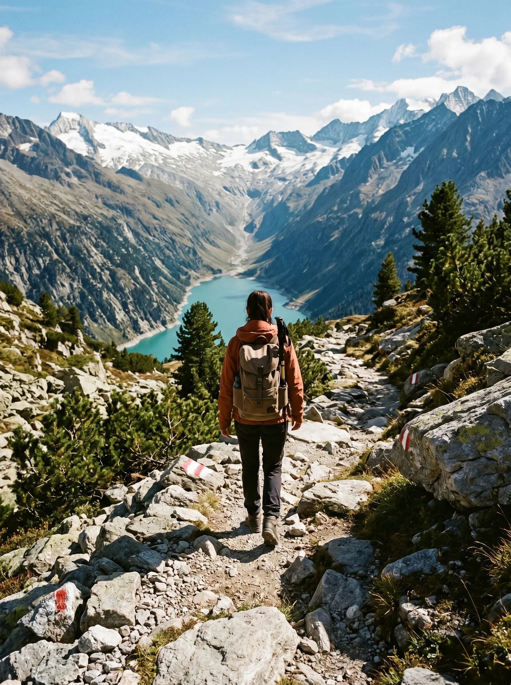 Lone hiker on the Berliner Höhenweg, Zillertal