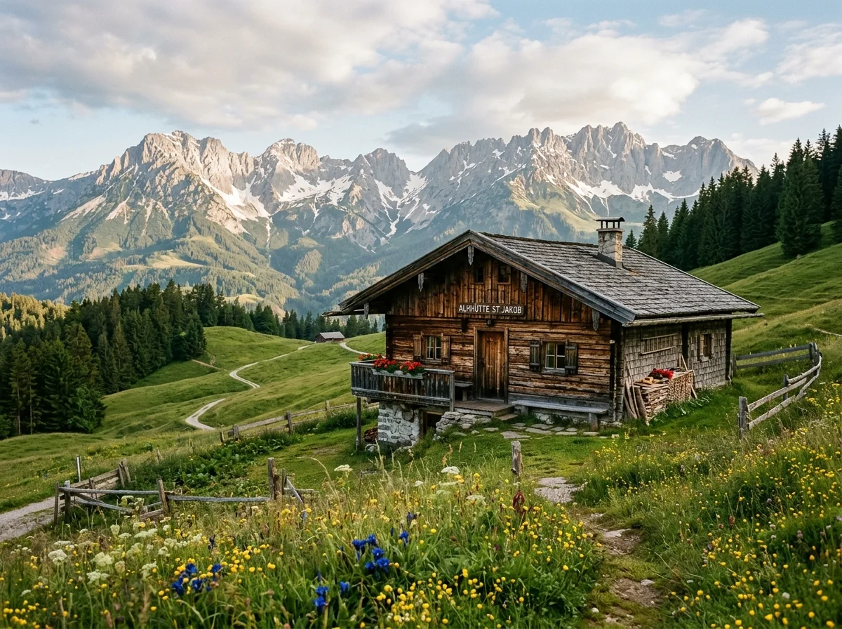 Alpine hut in meadow